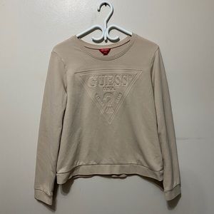 Beige/Nude Guess Crewneck With Engraved Logo